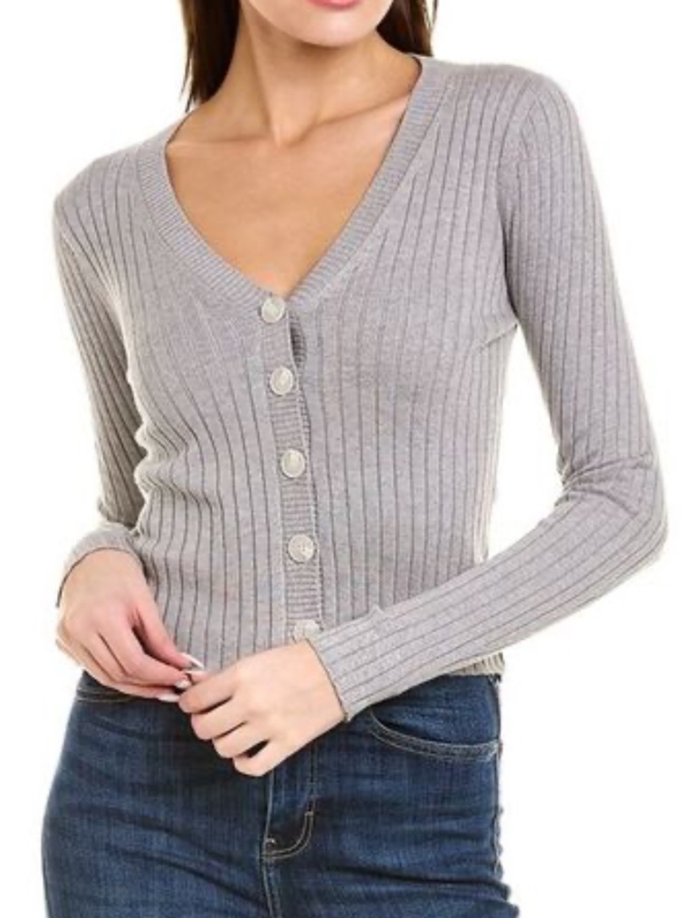 NAADAM Ribbed Crop Silk & Cashmere Button Down Cardigan Slim Fit Size M
